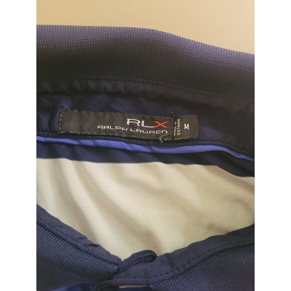 RLX Ralph Lauren Golf Polo Men’s M White Blue Stripe Stretch Moisture-Wick EUC - Picture 6 of 9